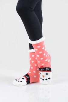 Women's Non-slip Faux Sherpa Snowman Dot Pattern Slipper Socks style 3