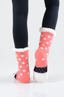 Women's Non-slip Faux Sherpa Snowman Dot Pattern Slipper Socks style 4