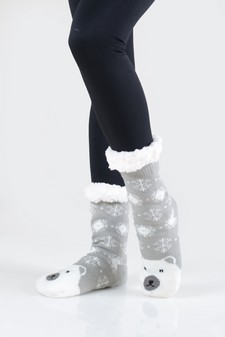 Women's Non-slip Faux Sherpa Snowman Dot Pattern Slipper Socks style 6