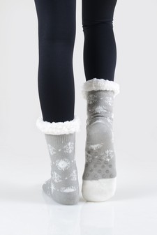 Women's Non-slip Faux Sherpa Snowman Dot Pattern Slipper Socks style 7