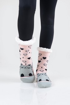 Women's Non-slip Faux Sherpa Snowman Dot Pattern Slipper Socks style 8