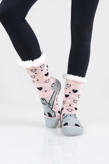 Women's Non-slip Faux Sherpa Snowman Dot Pattern Slipper Socks style 9