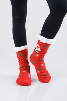 Women's Non-slip Faux Sherpa Christmas Spirit Slipper Socks style 11