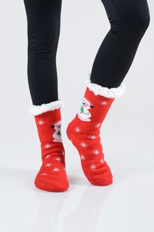 Women's Non-slip Faux Sherpa Christmas Spirit Slipper Socks style 14