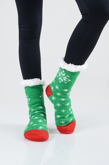 Women's Non-slip Faux Sherpa Christmas Spirit Slipper Socks style 17