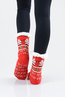 Women's Non-slip Faux Sherpa Christmas Spirit Slipper Socks style 4
