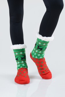 Women's Non-slip Faux Sherpa Christmas Spirit Slipper Socks style 5