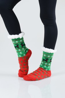 Women's Non-slip Faux Sherpa Christmas Spirit Slipper Socks style 6