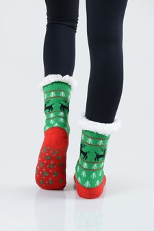 Women's Non-slip Faux Sherpa Christmas Spirit Slipper Socks style 7