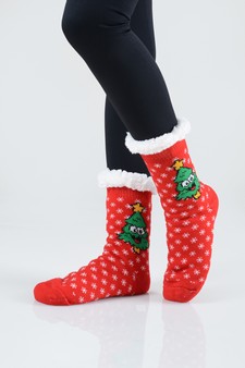 Women's Non-slip Faux Sherpa Christmas Spirit Slipper Socks style 9