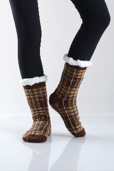 Women's Non-slip Plaid Faux Sherpa Christmas Slipper Socks style 7