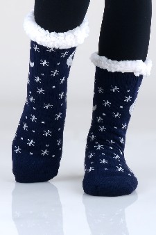 Women's Non-slip Holiday Print Faux Sherpa Slipper Sock style 6