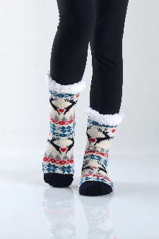 Women's Non-slip Animal Print Faux Sherpa Slipper Socks style 2