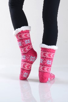 Women's Non-slip Animal Print Faux Sherpa Slipper Socks style 4
