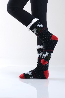 Women's Non-slip Animal Print Faux Sherpa Slipper Socks style 5