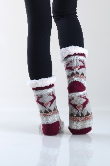 Women's Non-slip Animal Print Faux Sherpa Slipper Socks style 6
