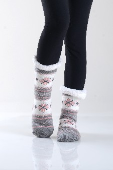 Women's Non-slip Animal Print Faux Sherpa Slipper Socks style 7