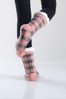 Women's Non-slip Buffalo Plaid Faux Sherpa Christmas Slipper Socks style 4