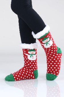 Women's Non-slip Christmas Print Faux Sherpa Slipper Sock style 3