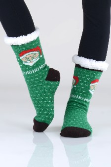 Women's Non-slip Christmas Print Faux Sherpa Slipper Sock style 7