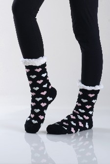 Women's Non-slip Heart Print Faux Sherpa Slipper Socks style 5