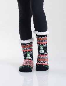 Women's Non-slip Snowman Print Faux Sherpa Christmas Slipper Socks style 2