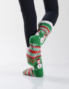 Women's Non-slip Snowman Print Faux Sherpa Christmas Slipper Socks style 3