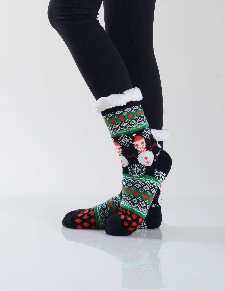 Women's Non-slip Snowman Print Faux Sherpa Christmas Slipper Socks style 4