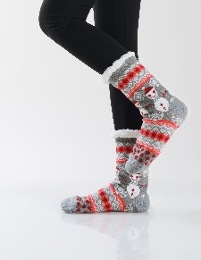 Women's Non-slip Snowman Print Faux Sherpa Christmas Slipper Socks style 5