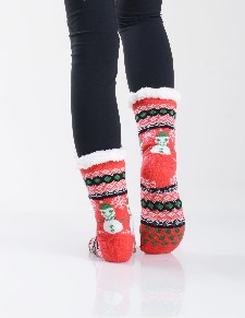 Women's Non-slip Snowman Print Faux Sherpa Christmas Slipper Socks style 6