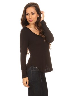 Solid V-Neck Long Sleeve Top style 3