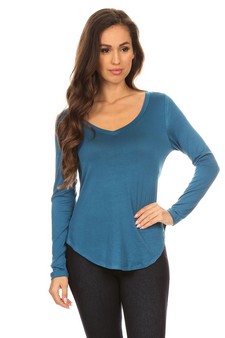 Solid V-Neck Long Sleeve Top style 2