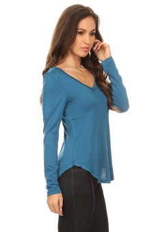 Solid V-Neck Long Sleeve Top style 3
