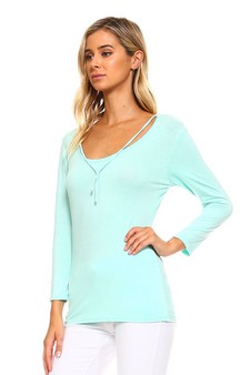 Solid ¾ Sleeve w/ Neck Tie Top style 2
