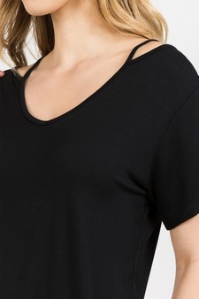 Lady's Short Sleeve Knit Top w/Shoulder Cut Out Detail style 5