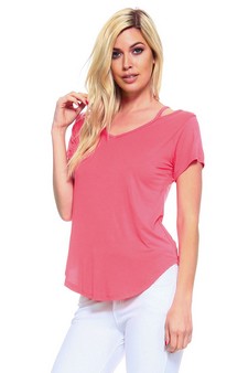 Lady's Short Sleeve Knit Top w/Shoulder Cut Out Detail style 2