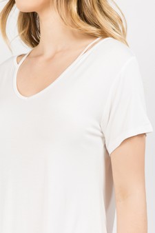 Lady's Short Sleeve Knit Top w/Shoulder Cut Out Detail style 4