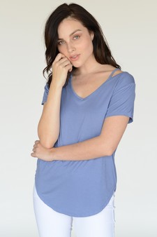Lady's Short Sleeve Knit Top w/Shoulder Cut Out Detail style 2