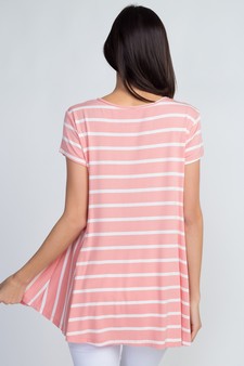 Lady's Short Sleeve Multi-Striped Print Top style 3