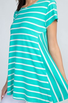 Lady's Short Sleeve Multi-Striped Print Top style 4