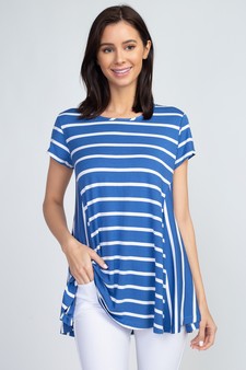 Lady's Short Sleeve Multi-Striped Print Top style 2
