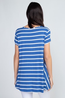 Lady's Short Sleeve Multi-Striped Print Top style 3
