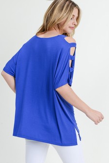 Women's Short Dolman Sleeve Top with Lattice Detail style 6