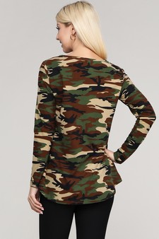 Women's Lattice V-Neck Camouflage Top style 3