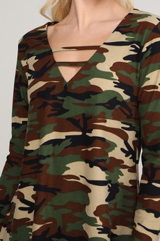 Women's Lattice V-Neck Camouflage Top style 6