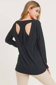 Women's Long Sleeve Back Detail Heather Knit Top style 3