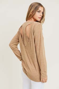 Women's Long Sleeve Back Detail Heather Knit Top style 6