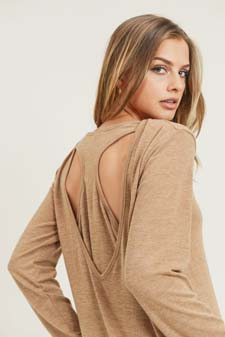 Women's Long Sleeve Back Detail Heather Knit Top style 7
