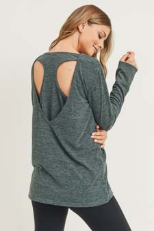 Women's Long Sleeve Back Detail Heather Knit Top style 2