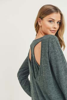 Women's Long Sleeve Back Detail Heather Knit Top style 9